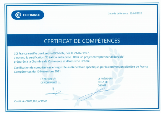 Certificat de compétences "Création d'entreprise : Bâtir un projet entrepreneurial durable"